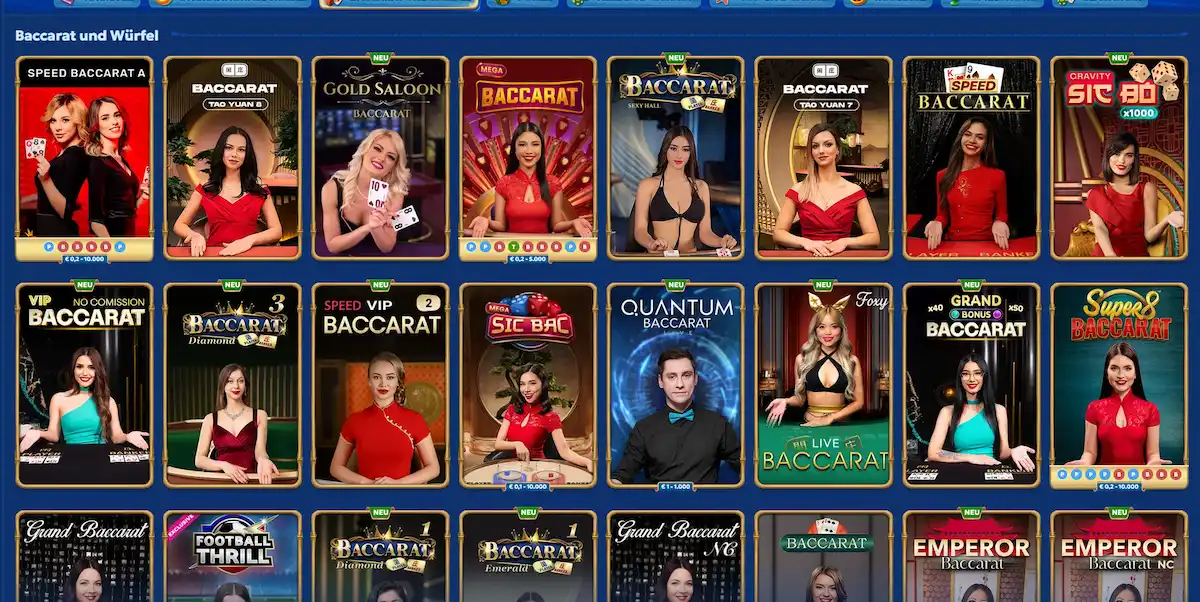 Baccarat-Tische mit Live-Dealern bei Pandido Casino