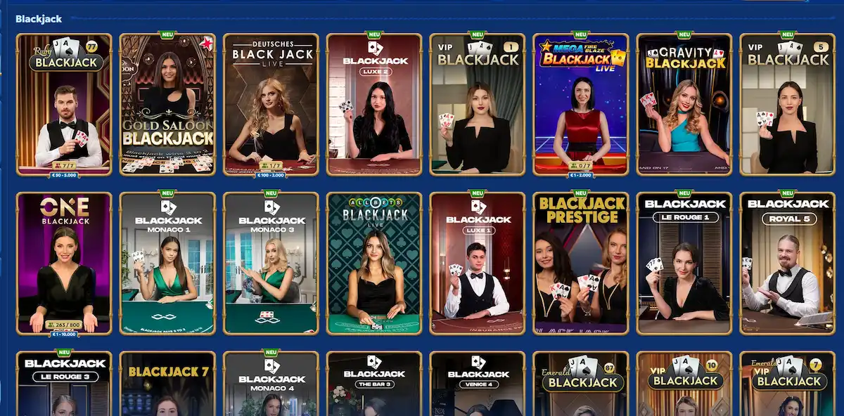Blackjack-Tische mit Live-Dealern bei Pandido Casino