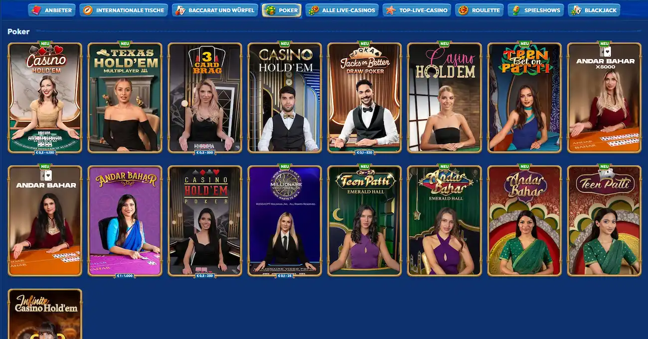 Poker- und Kartenspiel-Tische bei Pandido Casino
